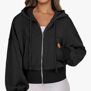 ANRABESS Womens Zip Up Hoodies Cropped Sweatshirt Black Size Medium (8-10) NWT